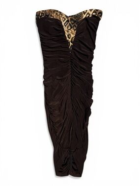 Strapless Ruched Mini Dress with Gold Animal Trim